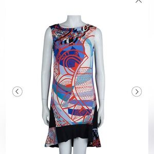 Emilio Pucci Asymmetrical Dress in Blue, Red, and Black